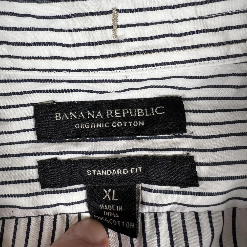 Banana Republic‎ Dress Shirt Mens XL White Striped Organic Cotton Standard Fit